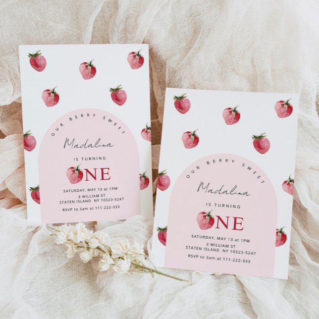 Strawberry 1st birthday invitation (Creator Uploaded)