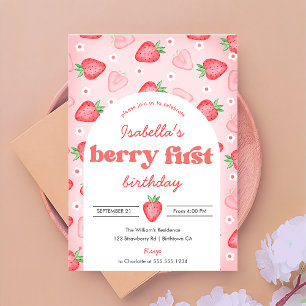 Strawberry 1st Birthday Invite Berry First Sweet