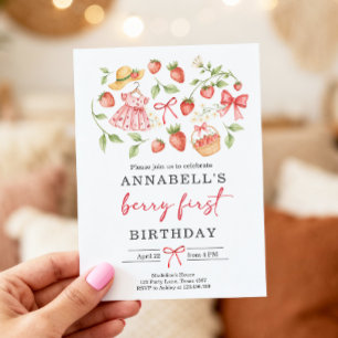 Strawberry 1st Birthday Invite First Berry Sweet