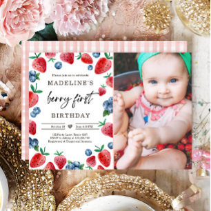 Strawberry 1st Birthday Invite First Berry Sweet
