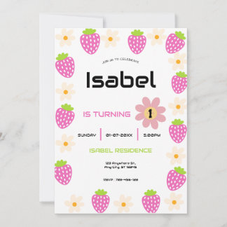 Strawberry 1st Birthday Invite First Berry Sweet