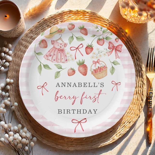 Strawberry 1st Birthday Invite First Berry Sweet Paper Plate (Creator Uploaded)