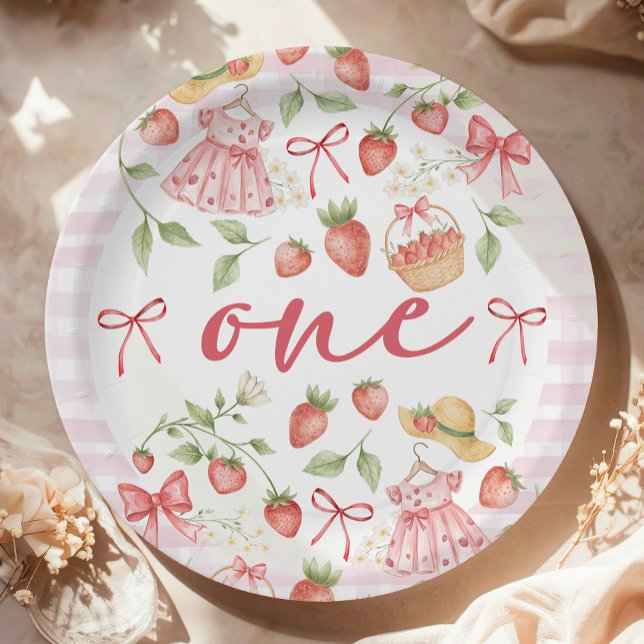Strawberry 1st Birthday Invite First Berry Sweet Paper Plate (Creator Uploaded)