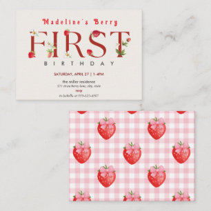 Strawberry 1st Birthday Party Berry First Card