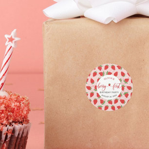 Strawberry 1st Birthday Party Berry First Classic Round Sticker