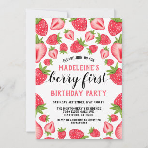 Strawberry 1st Birthday Party Berry First Custom Invitation