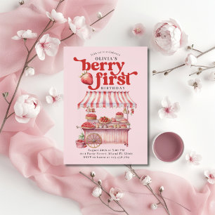 Strawberry 1st Birthday Party Berry First Girl Invitation