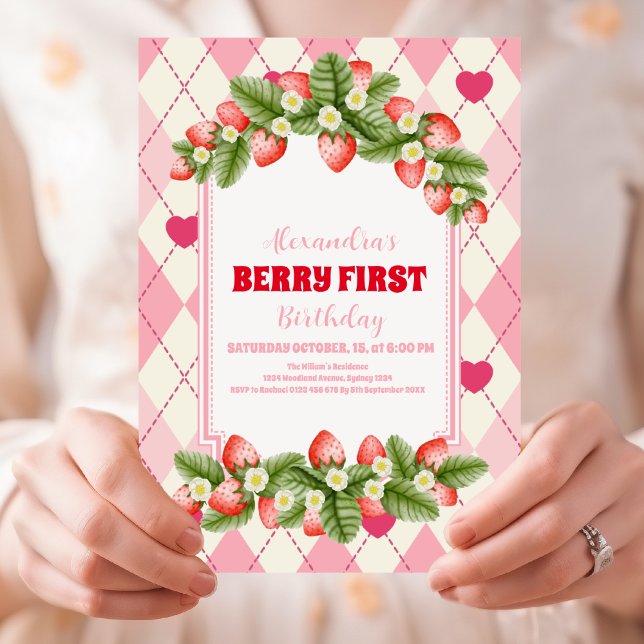 Strawberry 1st Birthday Party Berry First Invitation (Creator Uploaded)
