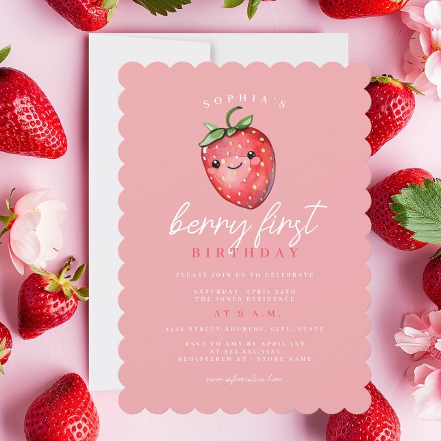 Strawberry 1st Birthday Party Berry First Invitation (Creator Uploaded)