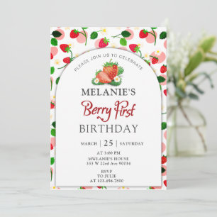 Strawberry 1st Birthday Party Berry First Invitation