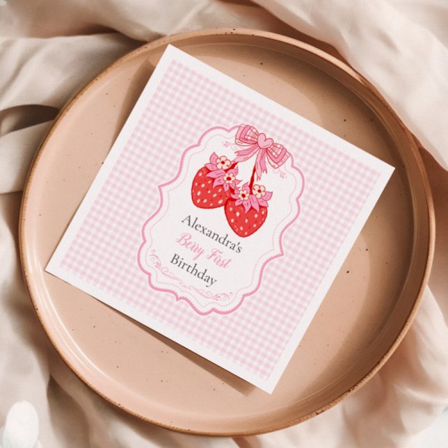 Strawberry 1st Birthday Party Berry First  Napkin (Creator Uploaded)