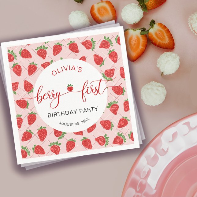 Strawberry 1st Birthday Party Berry First Napkin (Strawberry 1st Birthday Party Berry First Napkins)