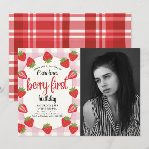 Strawberry 1st Birthday Party Berry First Photo Invitation