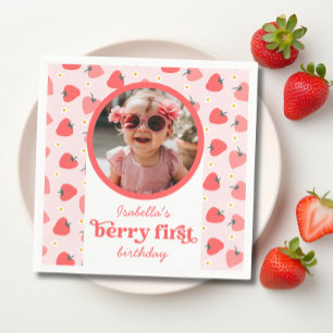 Strawberry 1st Birthday Party Berry First Photo Napkin