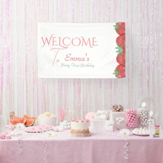 Strawberry 1st Birthday Party Berry First Welcome Banner