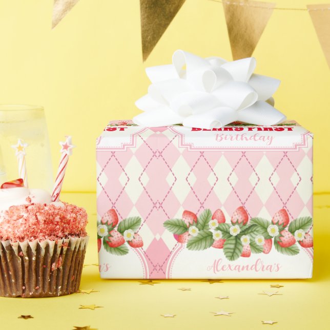 Strawberry 1st Birthday Party Berry First Wrapping Paper (Birthday Party)