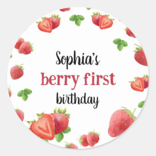Strawberry 1st Birthday Party Berry Sweet Classic Round Sticker