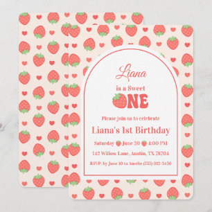 Strawberry 1st Birthday Party Berry Sweet One Girl Invitation