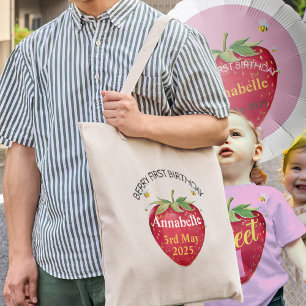 Strawberry 1st Birthday Party Favour Berry First Tote Bag