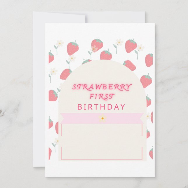 Strawberry 1st Birthday Party First Invitation (Front)