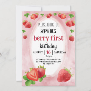 Strawberry 1st Birthday Party Sweet Berry Invitation