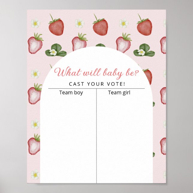 Strawberry 1st Birthday Party What Will Baby Be Poster (Front)