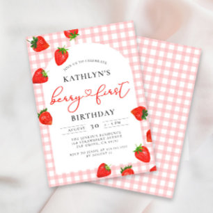 Strawberry 1st Birthday Pink Berry First Birthday Invitation