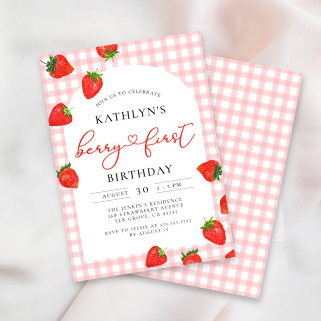 Strawberry 1st Birthday Pink Berry First Birthday Invitation (Creator Uploaded)