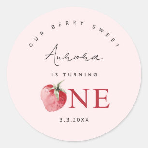 Strawberry 1st birthday sticker. Berry first Classic Round Sticker