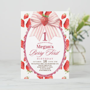 Strawberry 1st Girly Birthday Party  Invitation