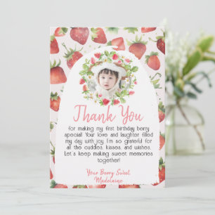 Strawberry 1st Photo Berry First Birthday Thank You Card