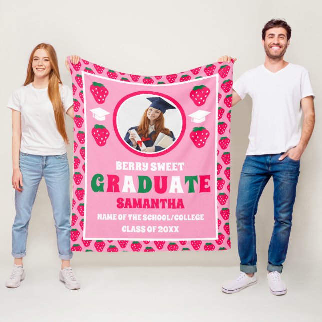 Strawberry 2025 Graduate Photo Graduation Fleece Blanket (In Situ)