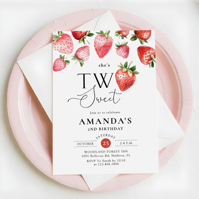 Strawberry 2nd Birthday Two Sweet  Invitation (Creator Uploaded)