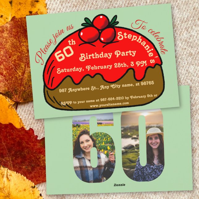 Strawberry 60th Birthday Party Choco Doughnut Dess Invitation (Creator Uploaded)
