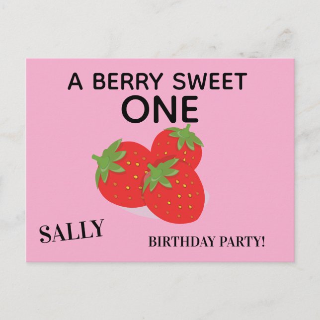 STRAWBERRY AGE ONE BIRTHDAY INVITATIONS (Front)