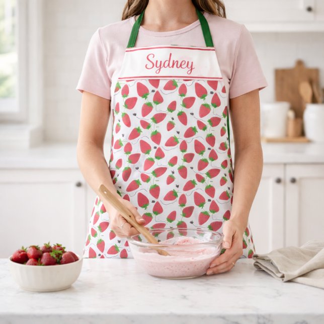 Strawberry and Bee Cute Personalized  Apron (Creator Uploaded)