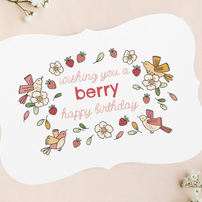 Strawberry and Birds Berry Happy Birthday Cards (Creator Uploaded)