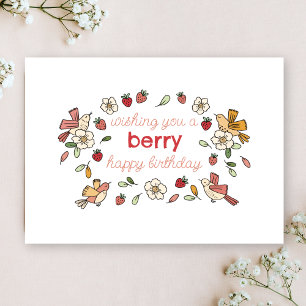 Strawberry and Birds Berry Happy Birthday Cards