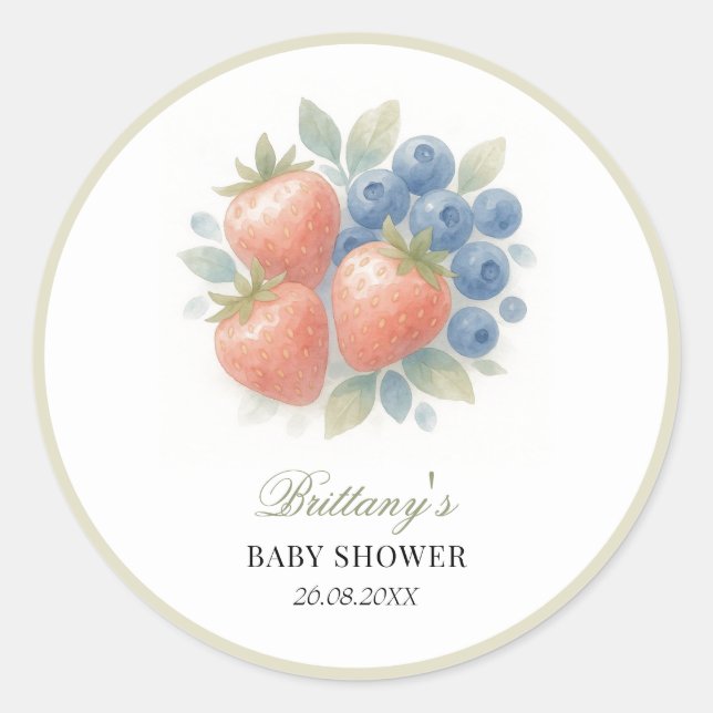 Strawberry and Blueberry Baby Shower  Classic Round Sticker (Front)