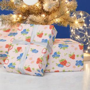 Strawberry and Blueberry Seamless Pattern Wrapping Paper