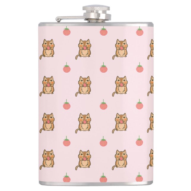 strawberry and chipmunk pattern hip flask (Front)
