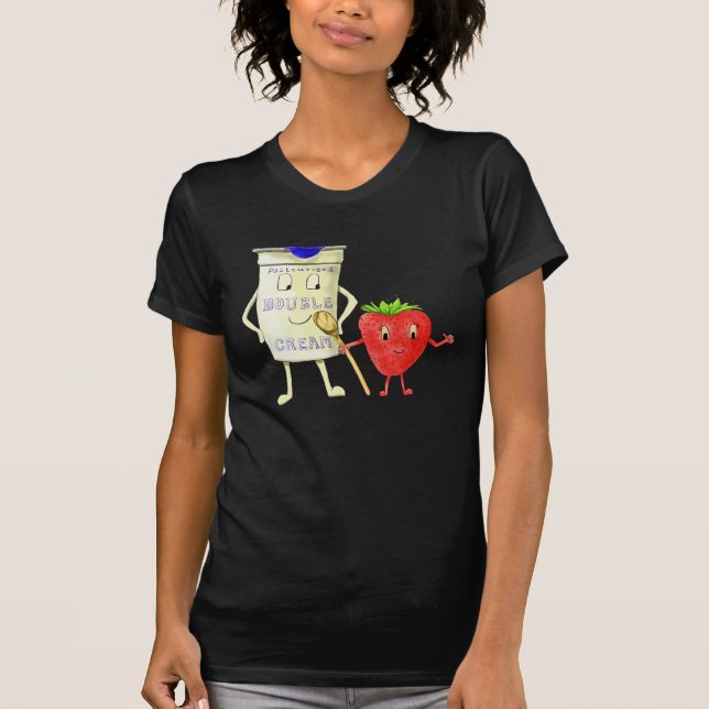 Strawberry and Cream Funny Love Illustration T-Shirt (Front)