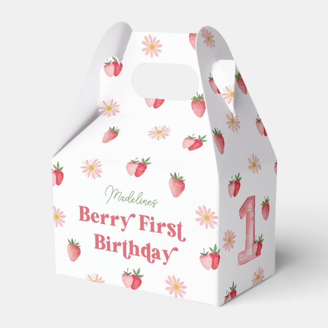 Strawberry and Daisy Berry First Birthday Favour Box (Front Side)