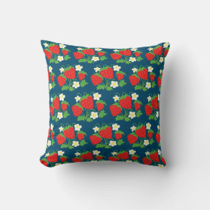 Strawberry and Flower Blue Pattern Cushion