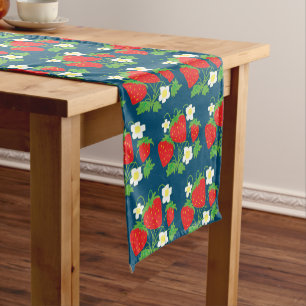 Strawberry and Flower Blue Pattern Short Table Runner