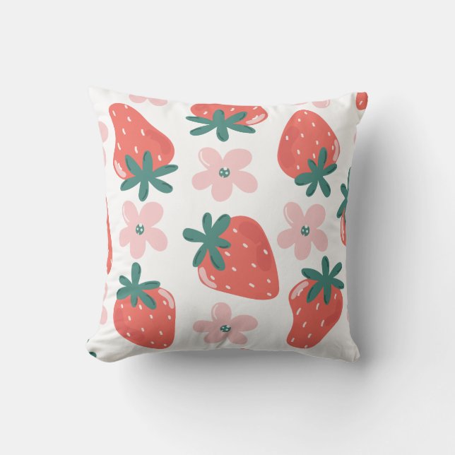 Strawberry and flower pattern cushion (Front)
