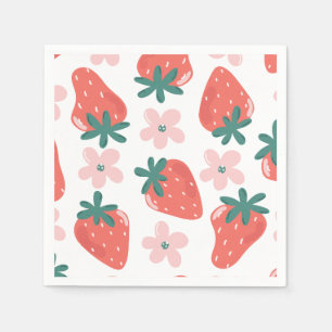 Strawberry and flower pattern napkin