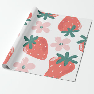 Strawberry and flower pattern wrapping paper