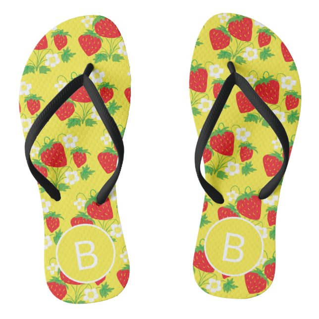 Strawberry and Flower Yellow Pattern Monogrammed Jandals (Footbed)