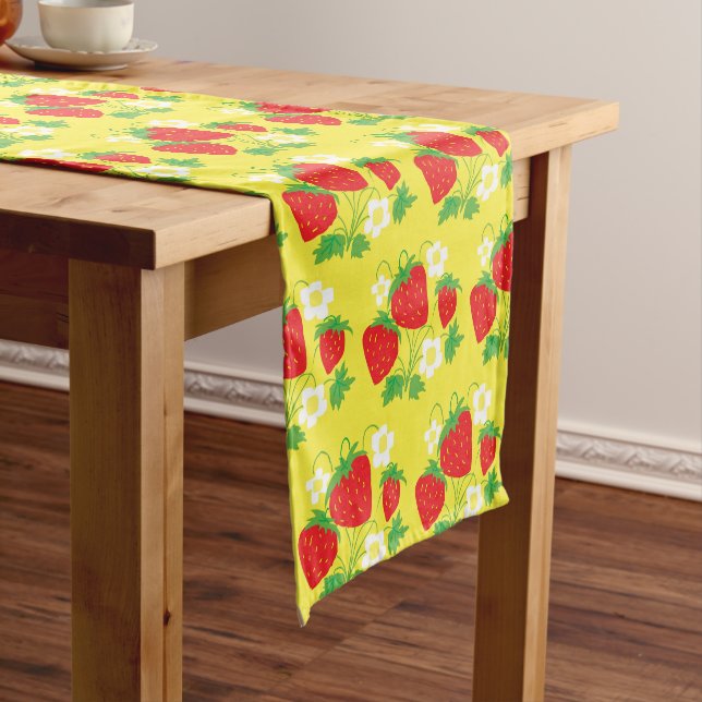 Strawberry and Flower Yellow Pattern Short Table Runner (In Situ)